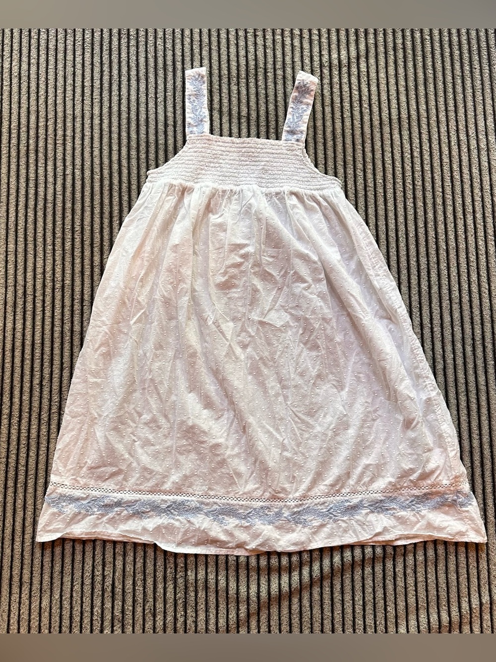 The Prairie by Rachel Ashwell White Blue Embroidery Smocked  Cottagecore Dress